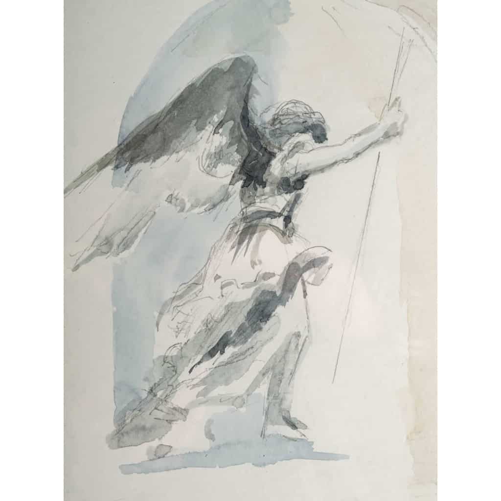 Intérieur d’Eglise avec un Ange, dessin et aquarelle sur papier, encadrée sous-verre, XXème siècle. Ecole de Paris, Luez | Biron Intérieur d'Eglise avec un Ange, dessin et aquarelle sur papier, encadrée sous-verre, XXème siècle. Ecole de Paris, Luez
