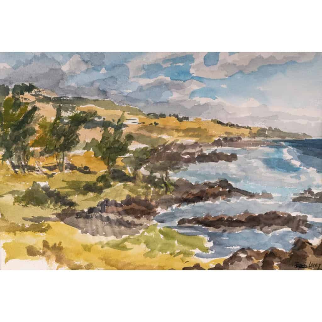 Bord de mer, XXème Siècle. Aquarelle sur papier Evelyne Luez, école de Paris | Biron Bord de mer, XXème Siècle. Aquarelle sur papier Evelyne Luez, école de Paris