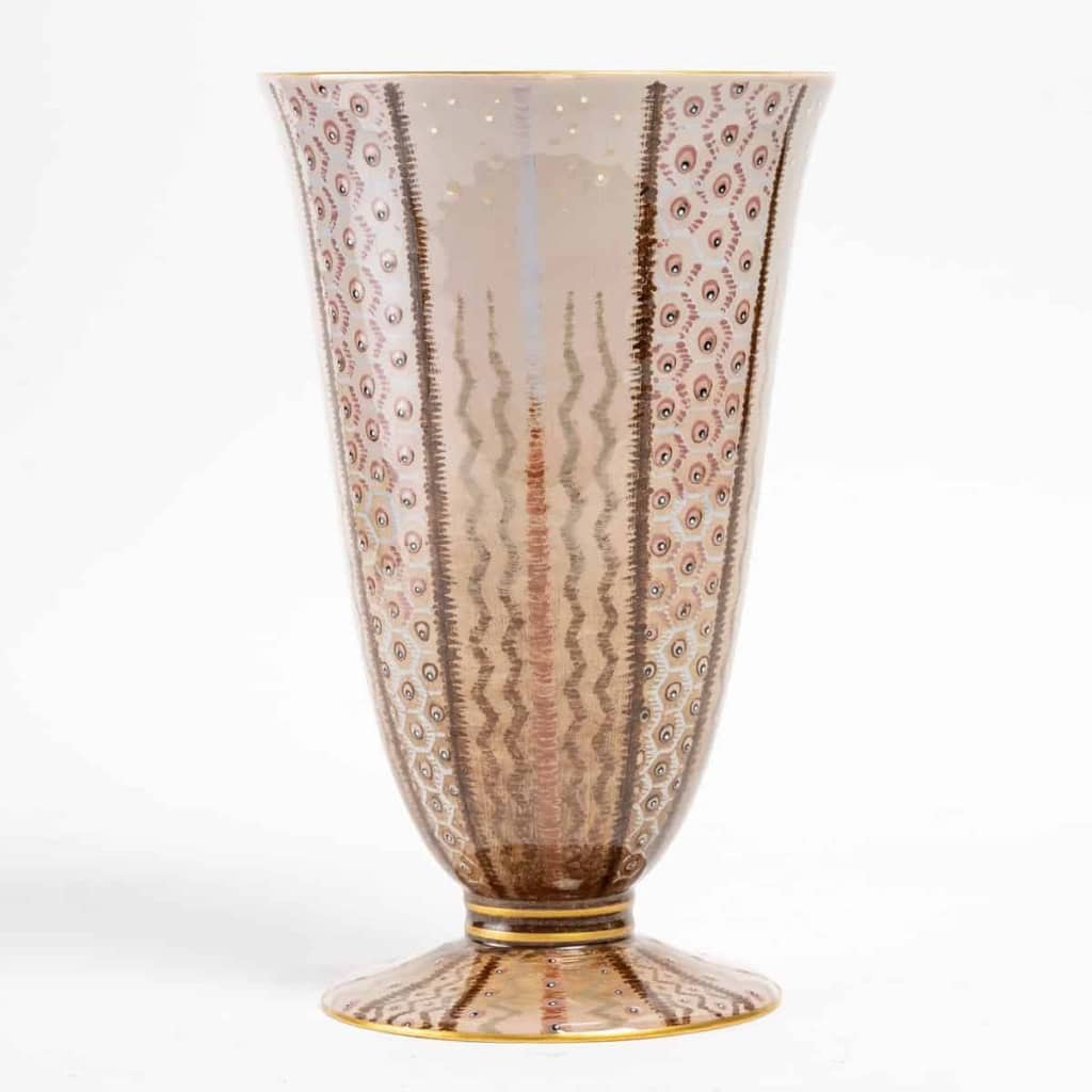 Vase conique porcelaine émaillée de SEVRES décor de Jean LUCE | Biron Vase conique porcelaine émaillée de SEVRES décor de Jean LUCE