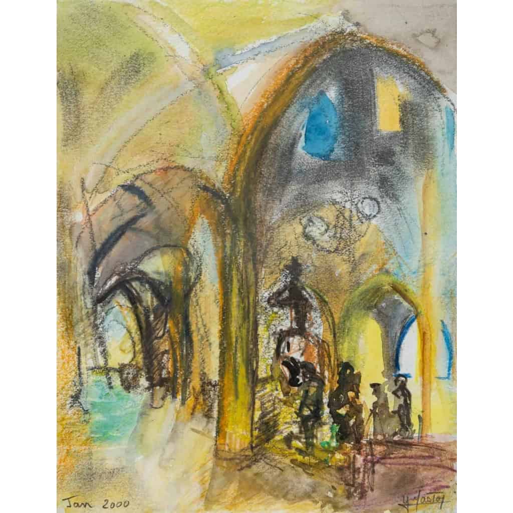 Les Colonnes. Technique Mixte sur Papier, encadrée, signée et datée Janvier 2000. | Biron Les Colonnes. Technique Mixte sur Papier, encadrée, signée et datée Janvier 2000.