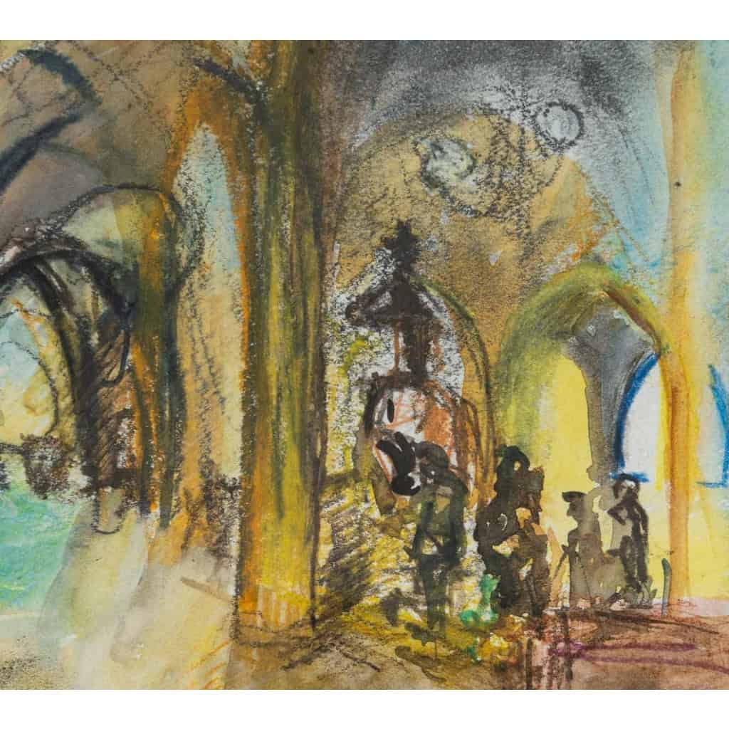 Les Colonnes. Technique Mixte sur Papier, encadrée, signée et datée Janvier 2000. | Biron Les Colonnes. Technique Mixte sur Papier, encadrée, signée et datée Janvier 2000.