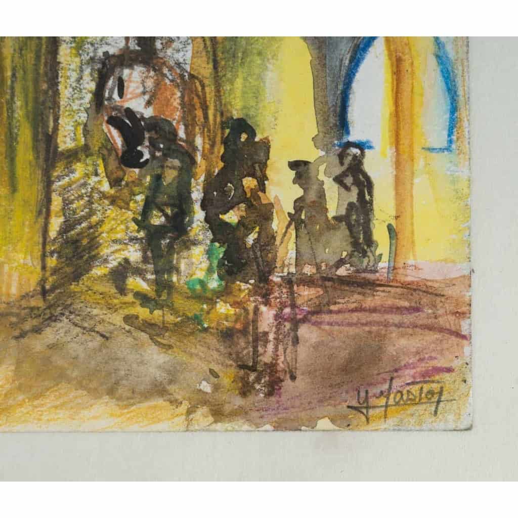 Les Colonnes. Technique Mixte sur Papier, encadrée, signée et datée Janvier 2000. | Biron Les Colonnes. Technique Mixte sur Papier, encadrée, signée et datée Janvier 2000.