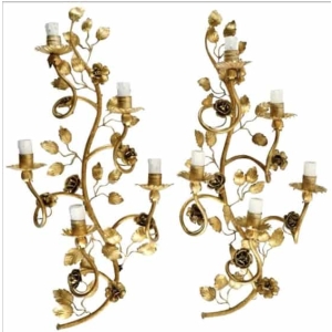 1960 Grande Paire d’Appliques « Rosier sauvage » de la Maison FlorArt | Biron |||||
