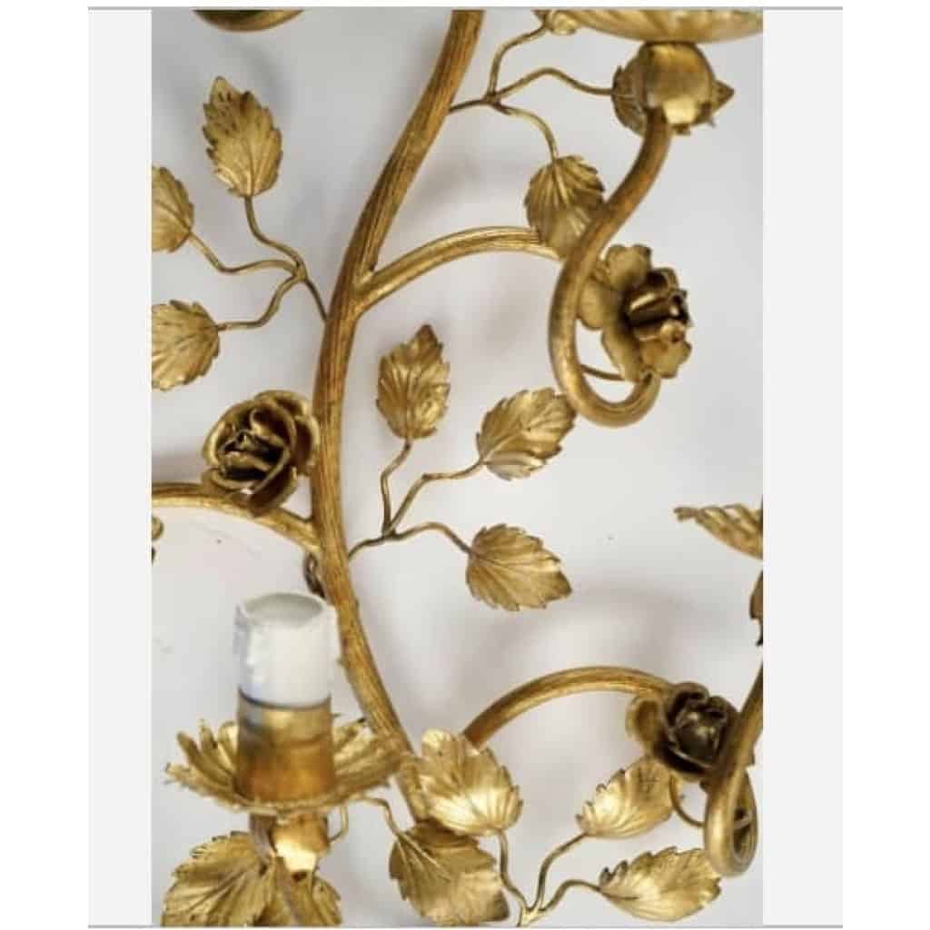 1960 Grande Paire d’Appliques « Rosier sauvage » de la Maison FlorArt | Biron 1960 Grande Paire d'Appliques "Rosier sauvage" de la Maison FlorArt