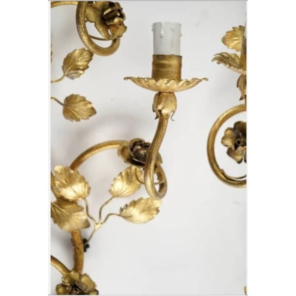 1960 Grande Paire d’Appliques « Rosier sauvage » de la Maison FlorArt | Biron 1960 Grande Paire d'Appliques "Rosier sauvage" de la Maison FlorArt