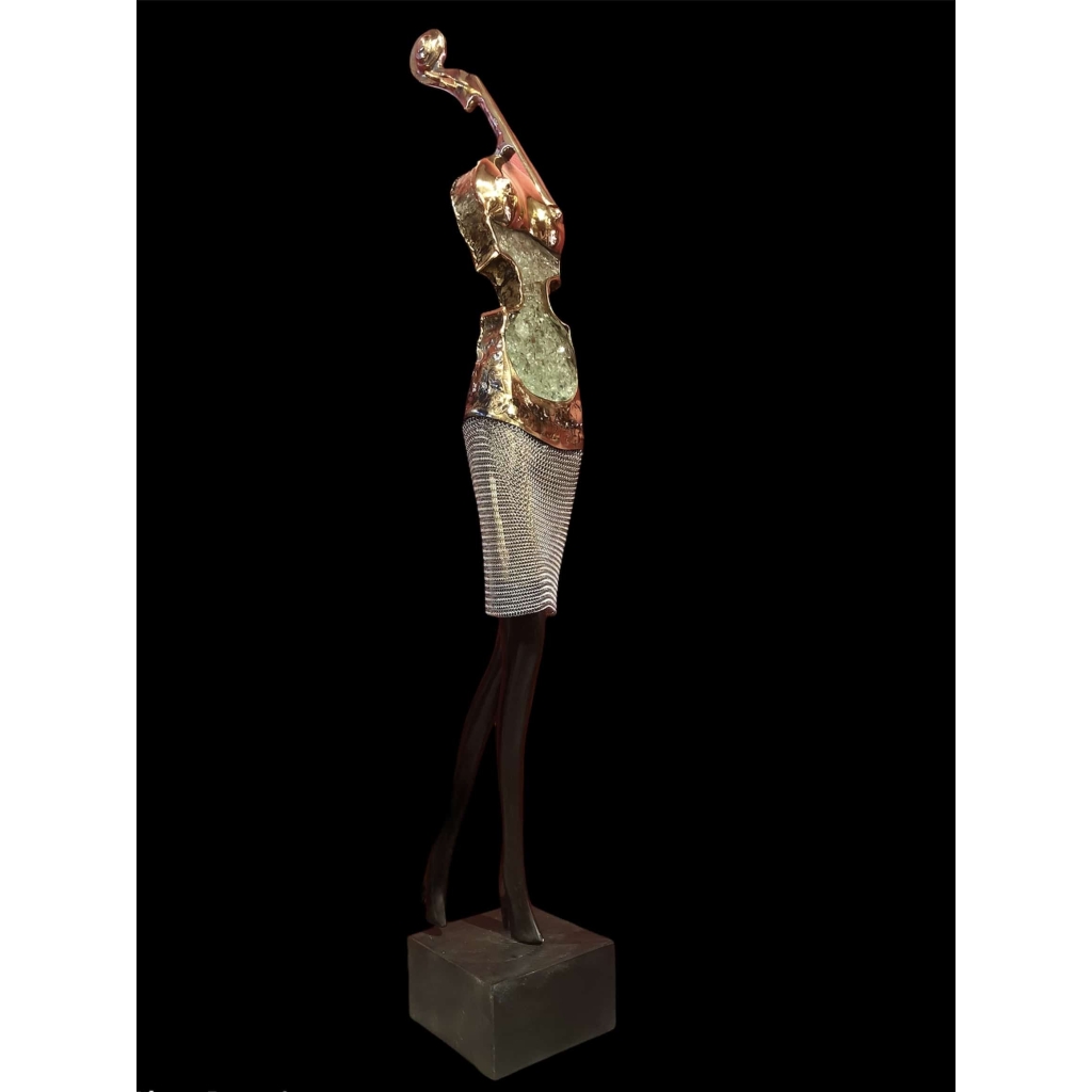 Jeune femme Sculpture Signée En Bronze Laiton Et Verre Pilé Par Nowaczyk Christian | Biron |||