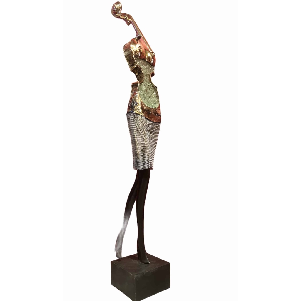 Jeune femme Sculpture Signée En Bronze Laiton Et Verre Pilé Par Nowaczyk Christian | Biron Jeune femme Sculpture Signée En Bronze Laiton Et Verre Pilé Par Nowaczyk Christian