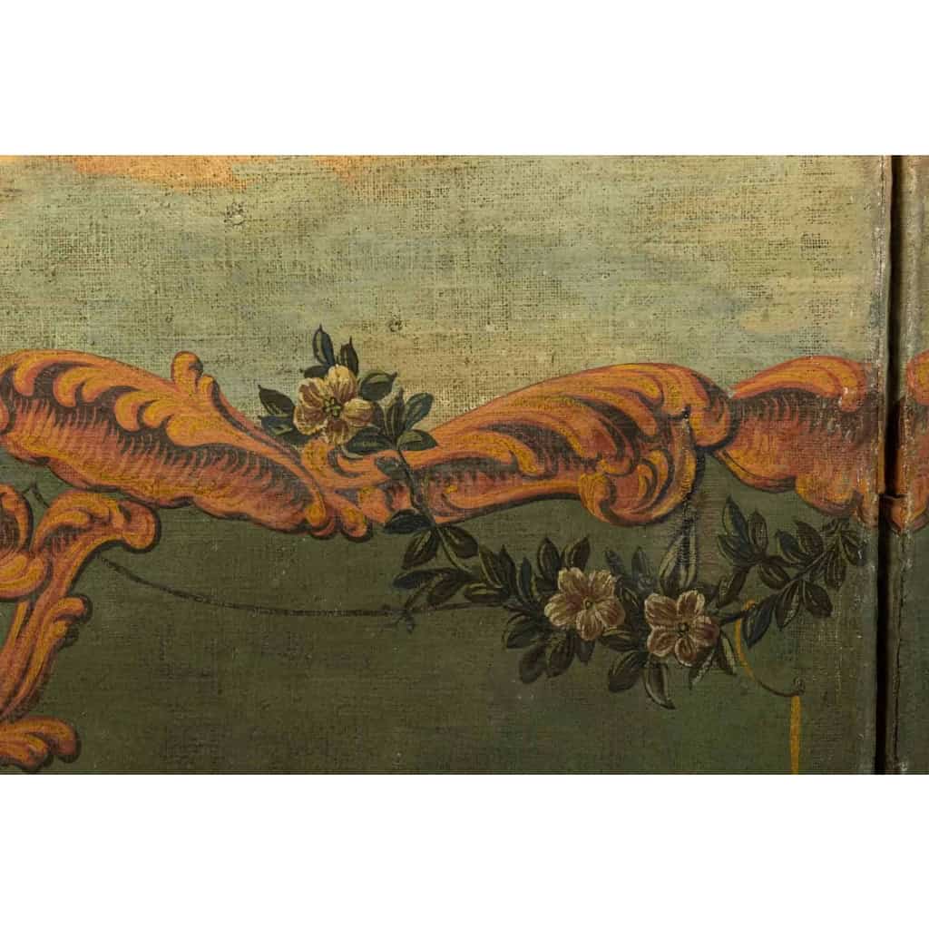 Paravent en toile peinte, 1ère moitié du XIXème siècle. | Biron Paravent en toile peinte, 1ère moitié du XIXème siècle.