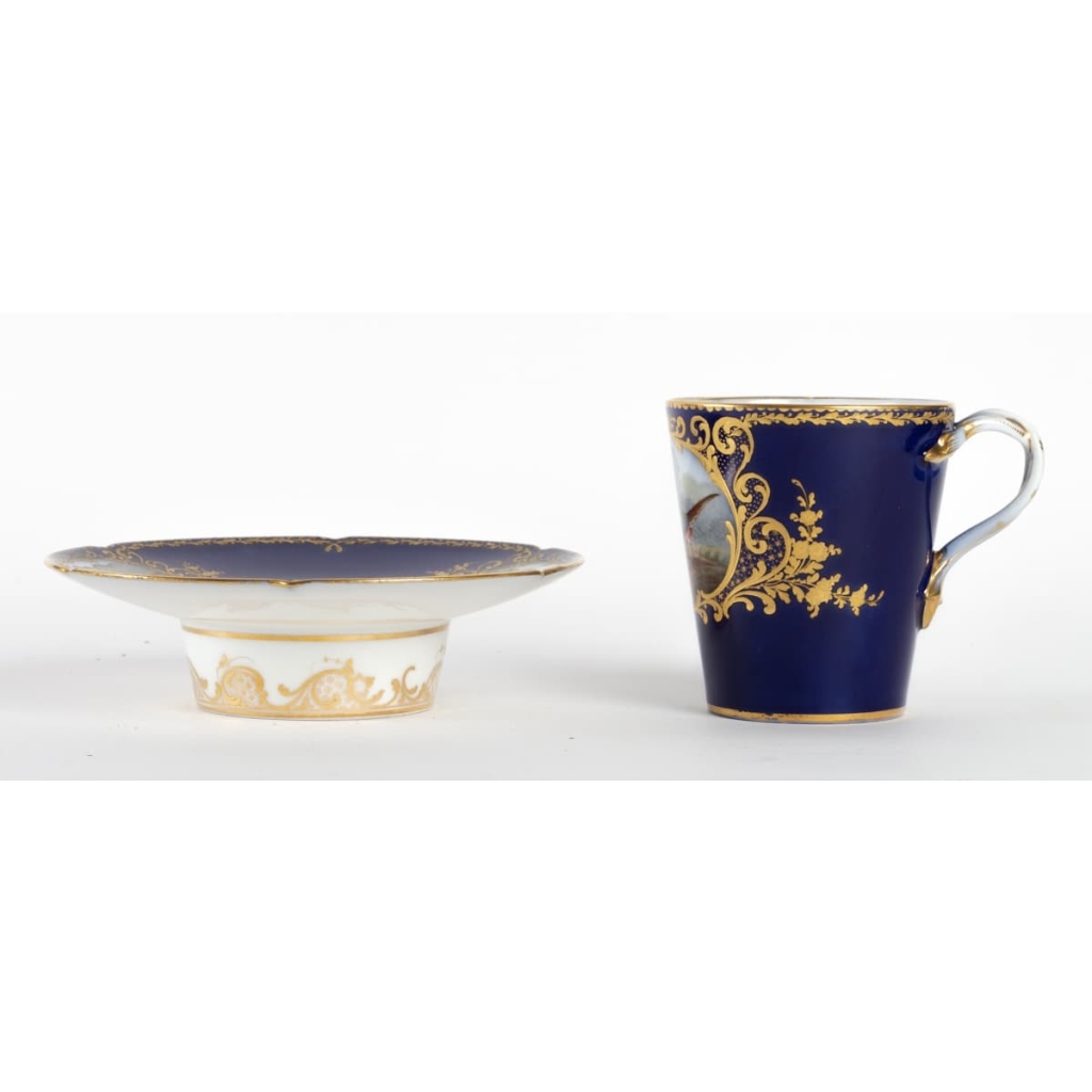 Trembleuse bleu de sèvres et or décors d'oiseaux ( Paris 1800 )
