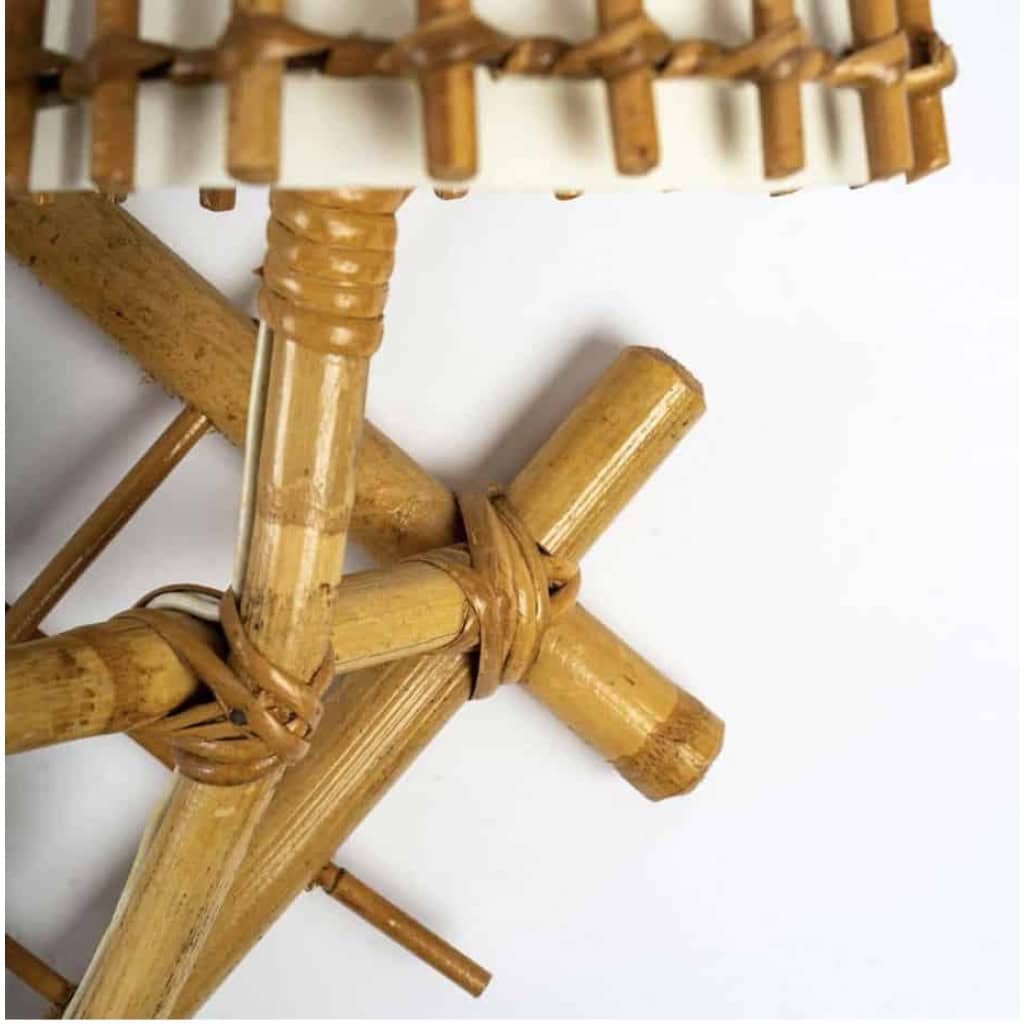1960 Paire d’appliques en rotin Louis Sognot | Biron 1960 Paire d'appliques en rotin Louis Sognot
