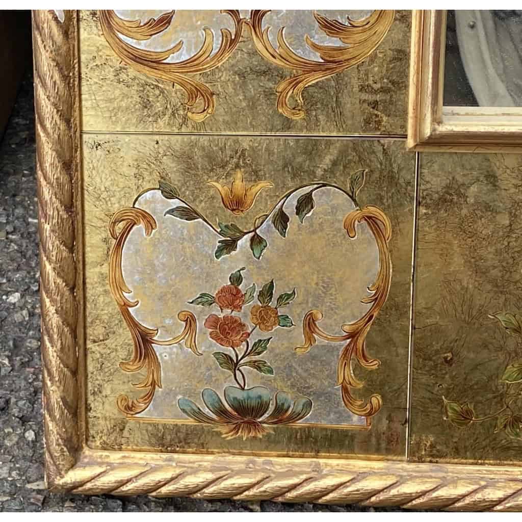 1950/70 Miroir aux Chinois Décor Eglomisé Et Feuilles d’Or | Biron 1950/70 Miroir aux Chinois Décor Eglomisé Et Feuilles d’Or