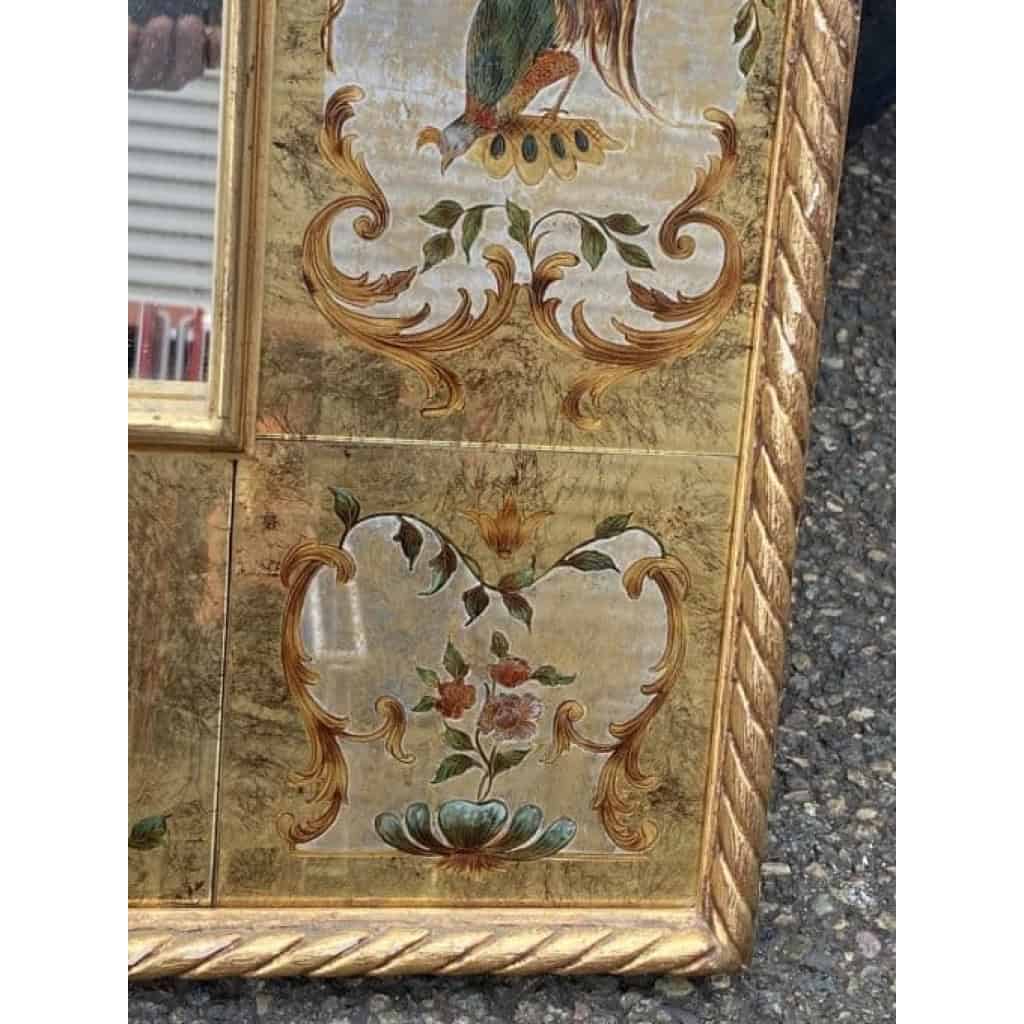1950/70 Miroir aux Chinois Décor Eglomisé Et Feuilles d’Or | Biron 1950/70 Miroir aux Chinois Décor Eglomisé Et Feuilles d’Or