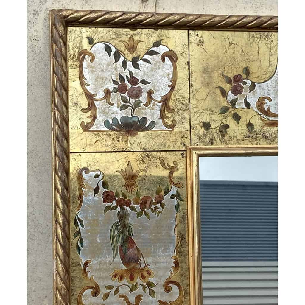 1950/70 Miroir aux Chinois Décor Eglomisé Et Feuilles d’Or | Biron 1950/70 Miroir aux Chinois Décor Eglomisé Et Feuilles d’Or
