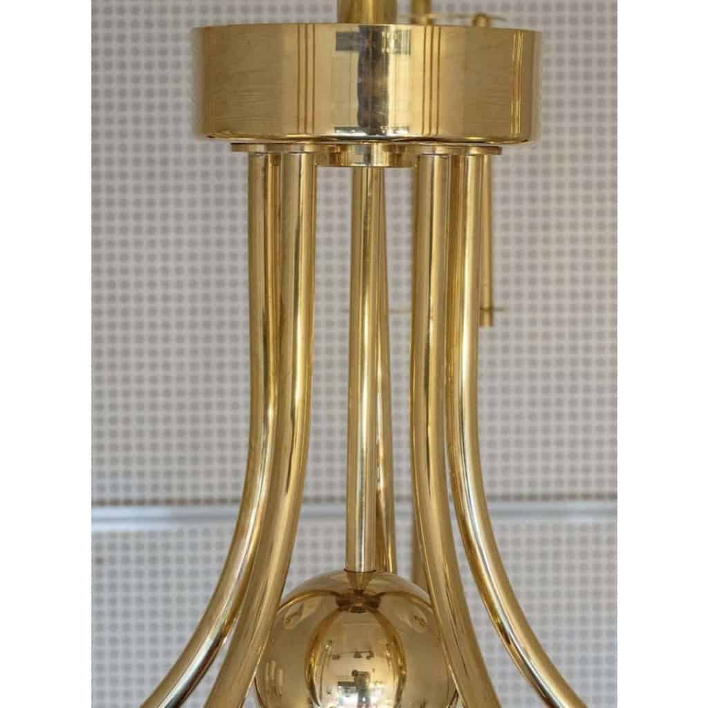 Grand lustre de 1970 en laiton doré de la Maison Roche | Biron Grand lustre de 1970 en laiton doré de la Maison Roche