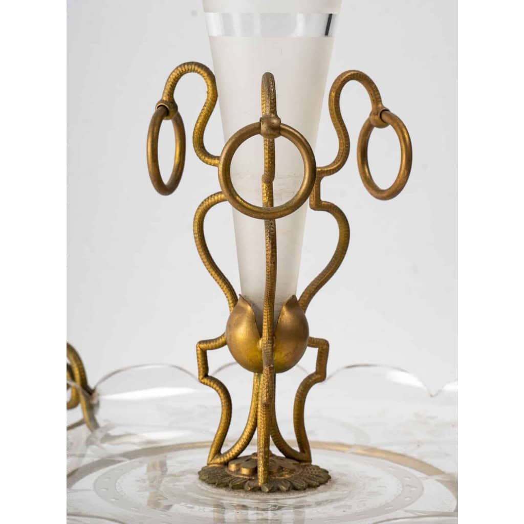 Coupe en cristal gravé et bronze coupe et cône soliflore 4