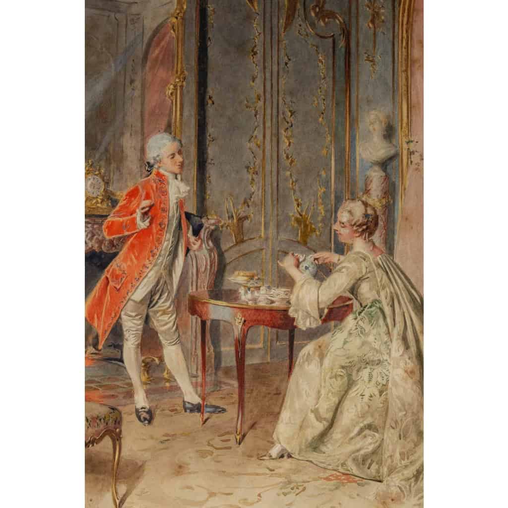 Gouache sur papier signée, Bernard Louis Boriohe, Paris 1906.