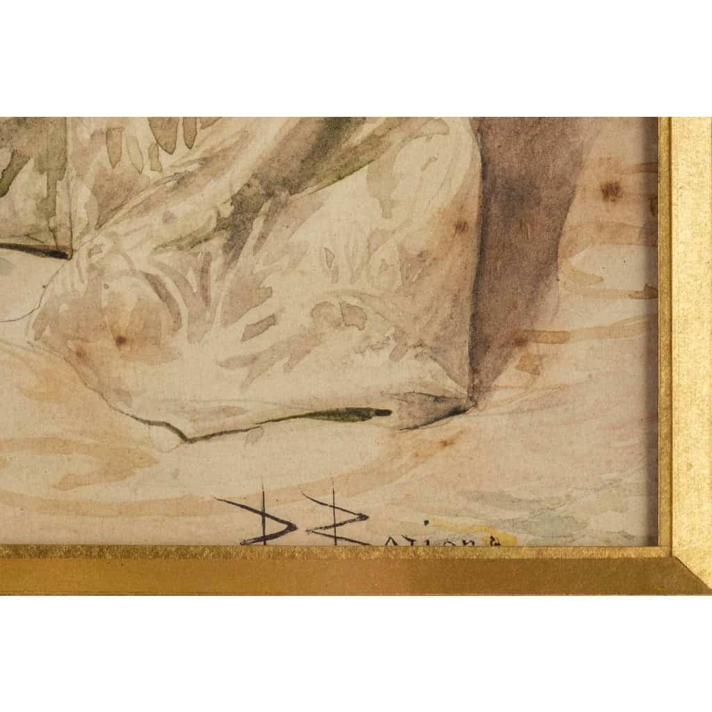 Gouache sur papier signée, Bernard Louis Boriohe, Paris 1906.
