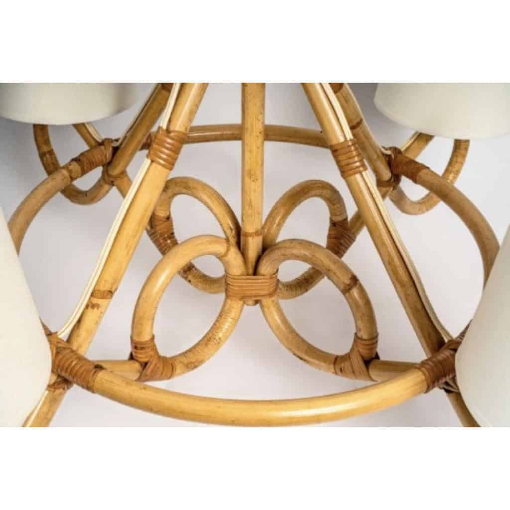 Lustre en Rotin Louis Sognot 1950 | Biron Lustre en Rotin Louis Sognot 1950