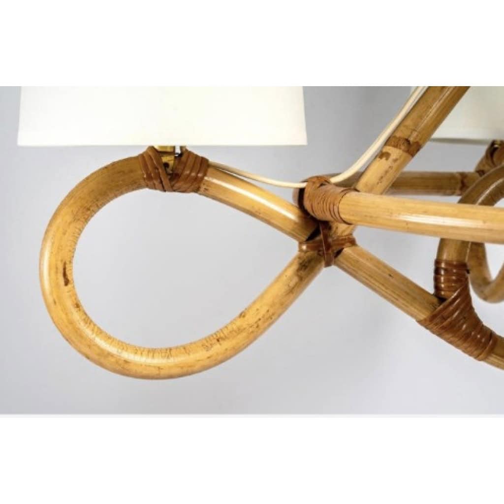 Lustre en Rotin Louis Sognot 1950 | Biron Lustre en Rotin Louis Sognot 1950