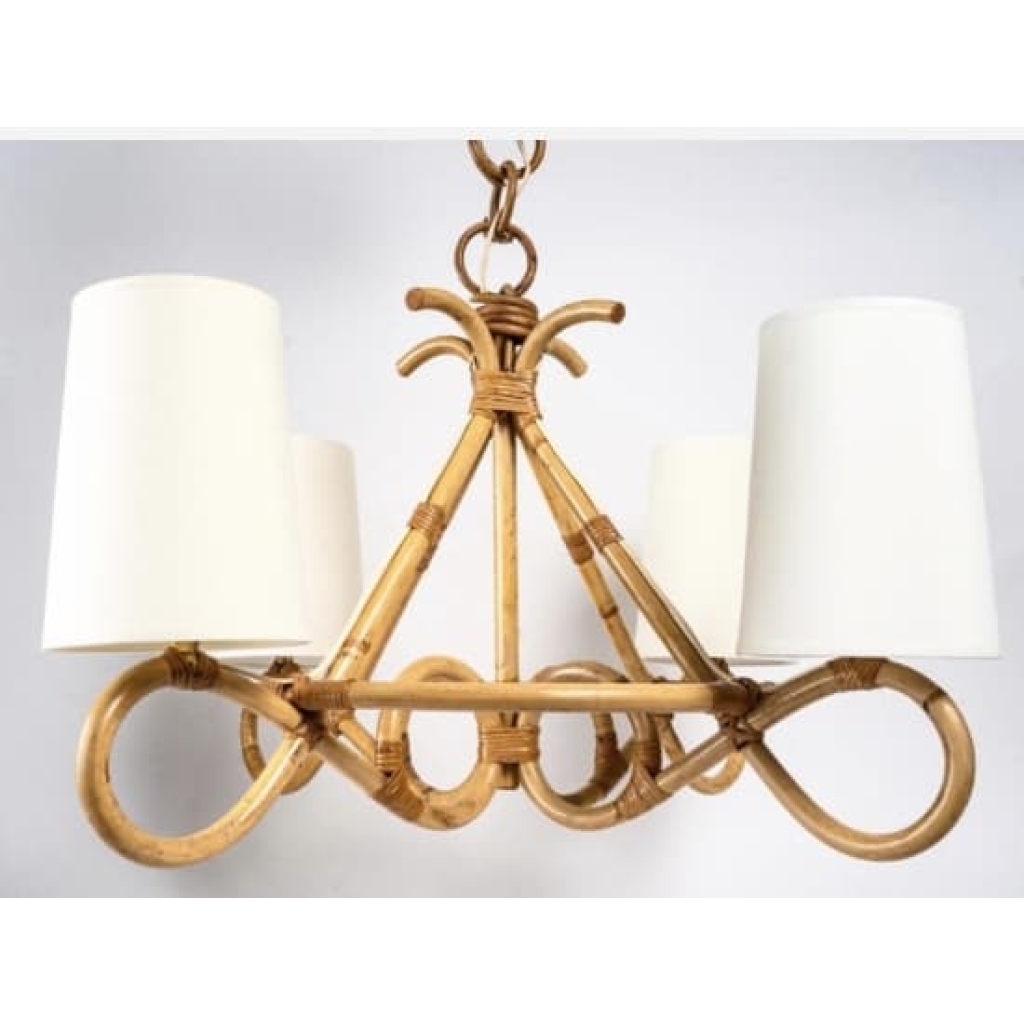Lustre en Rotin Louis Sognot 1950 | Biron Lustre en Rotin Louis Sognot 1950