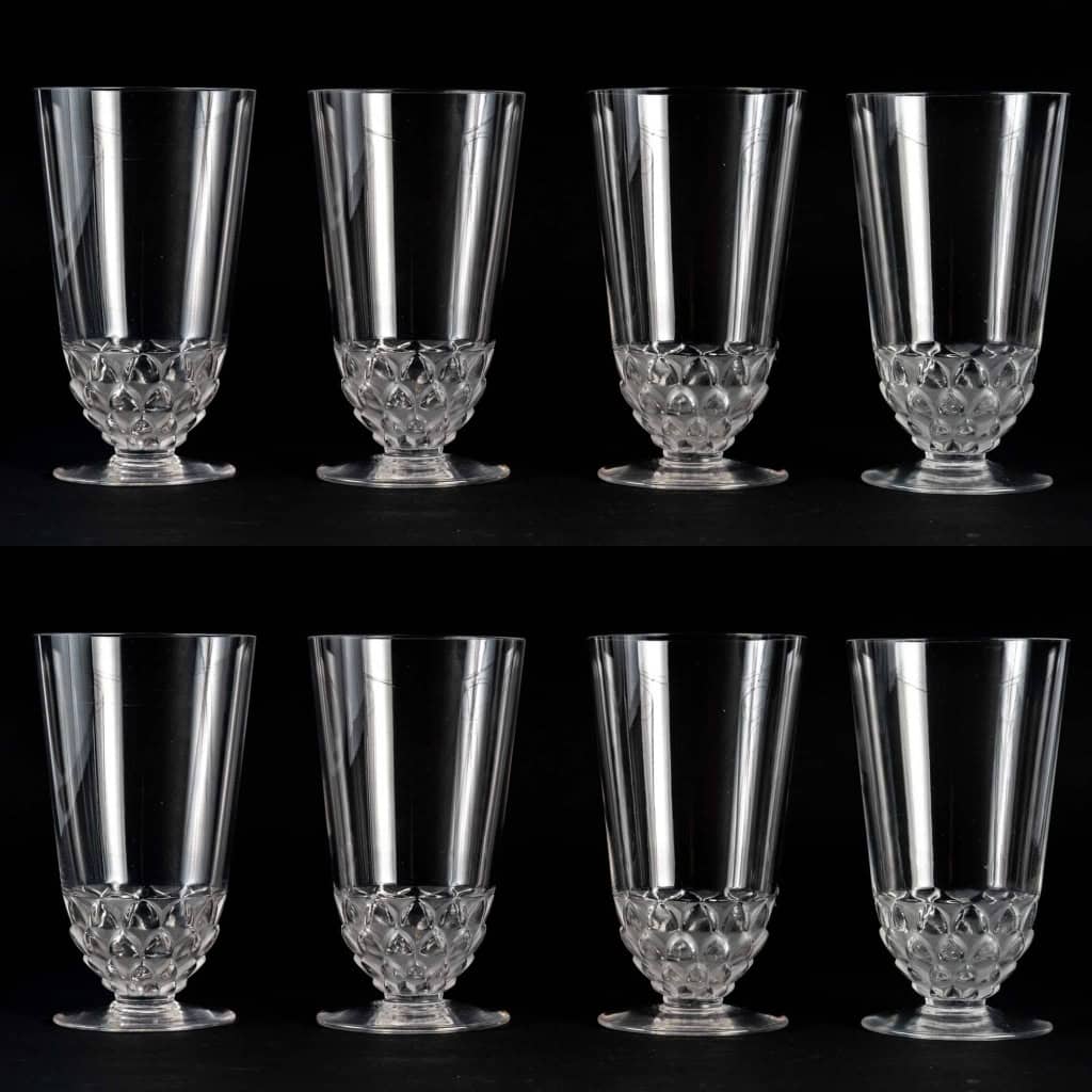 Suite de 8 verres à eau « Saint-Cyr » verre blanc de René LALIQUE | Biron ||||||