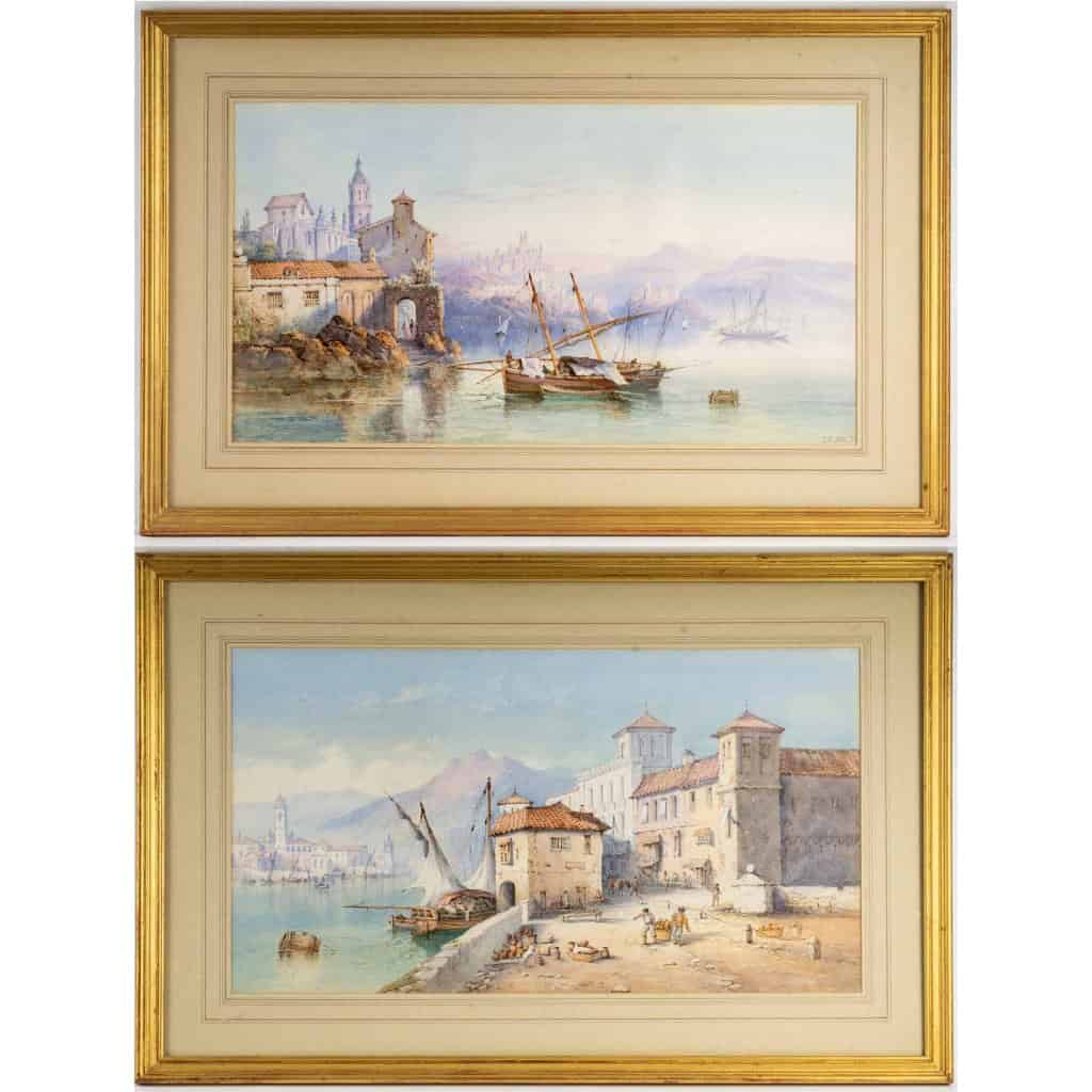 Paire d’aquarelles, fin XIXème, L’une signée E. St John | Biron ||||||||||||