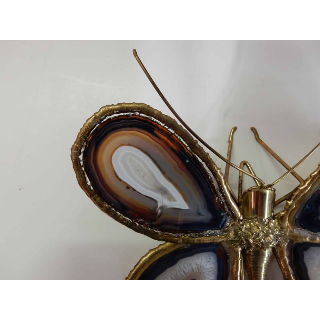 1970′ Applique Papillon Duval Brasseur Ou Isabelle Faure Avec Ailes En Agates Bleues 43 X H 37 CM | Biron 1970′ Applique Papillon Duval Brasseur Ou Isabelle Faure Avec Ailes En Agates Bleues 43 X H 37 CM