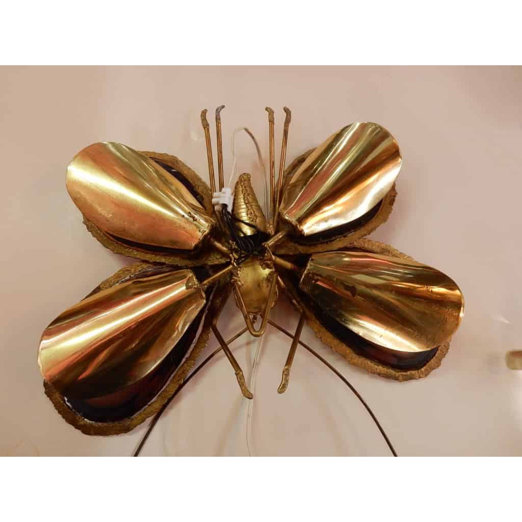 1970′ Applique Papillon Duval Brasseur Ou Isabelle Faure Avec Ailes En Agates Bleues 43 X H 37 CM | Biron 1970′ Applique Papillon Duval Brasseur Ou Isabelle Faure Avec Ailes En Agates Bleues 43 X H 37 CM