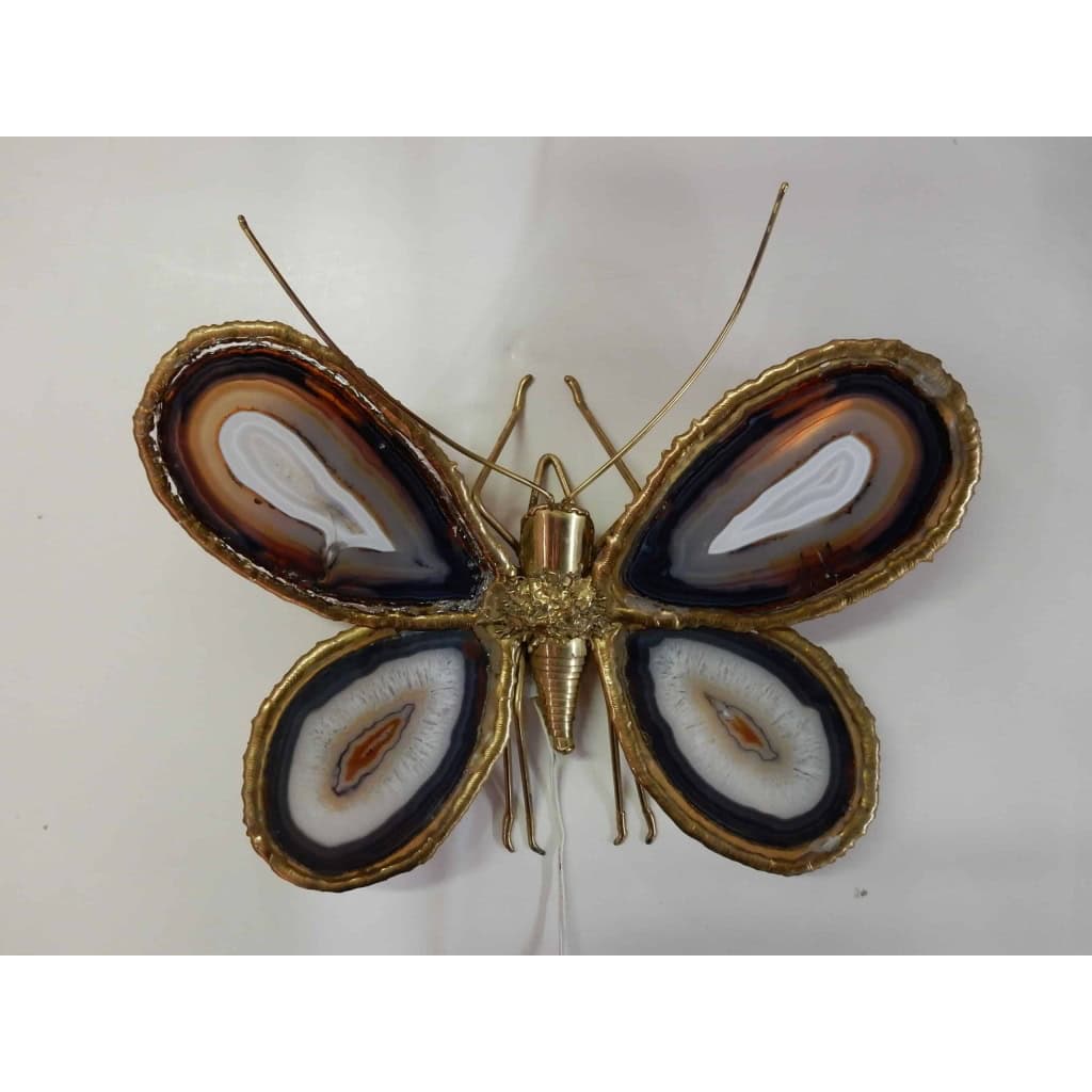 1970′ Applique Papillon Duval Brasseur Ou Isabelle Faure Avec Ailes En Agates Bleues 43 X H 37 CM | Biron 1970′ Applique Papillon Duval Brasseur Ou Isabelle Faure Avec Ailes En Agates Bleues 43 X H 37 CM