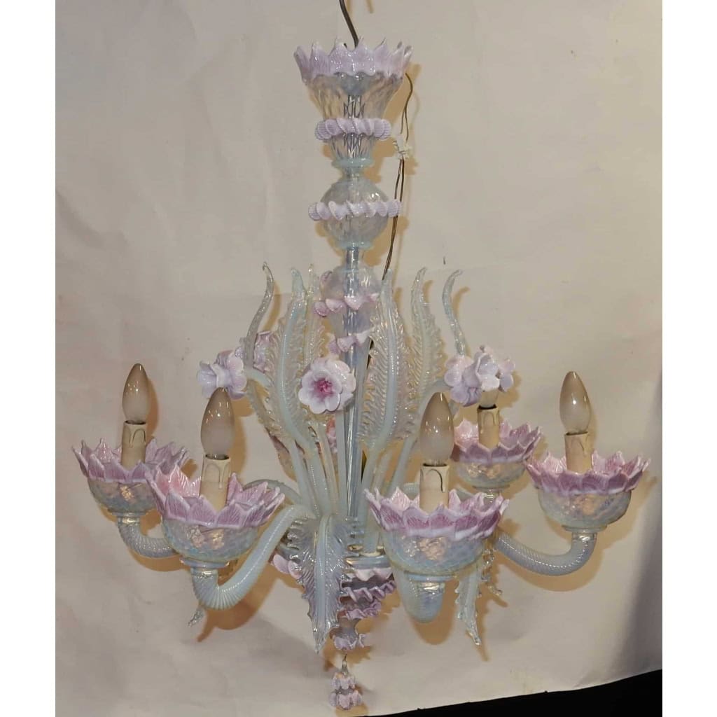 1970′ Lustre Murano Rose Laiteux | Biron 1970' Lustre Murano Rose Laiteux