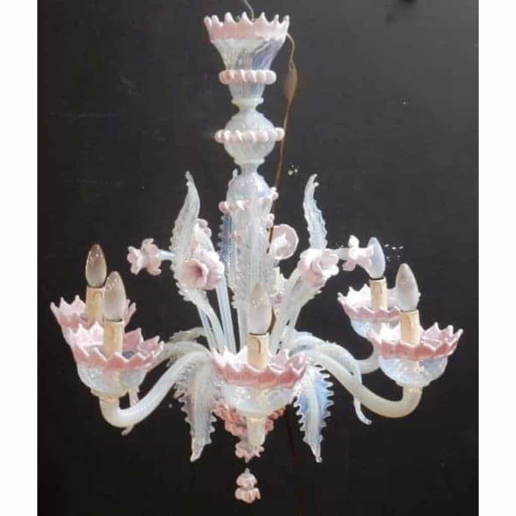 1970′ Lustre Murano Rose Laiteux | Biron 1970' Lustre Murano Rose Laiteux