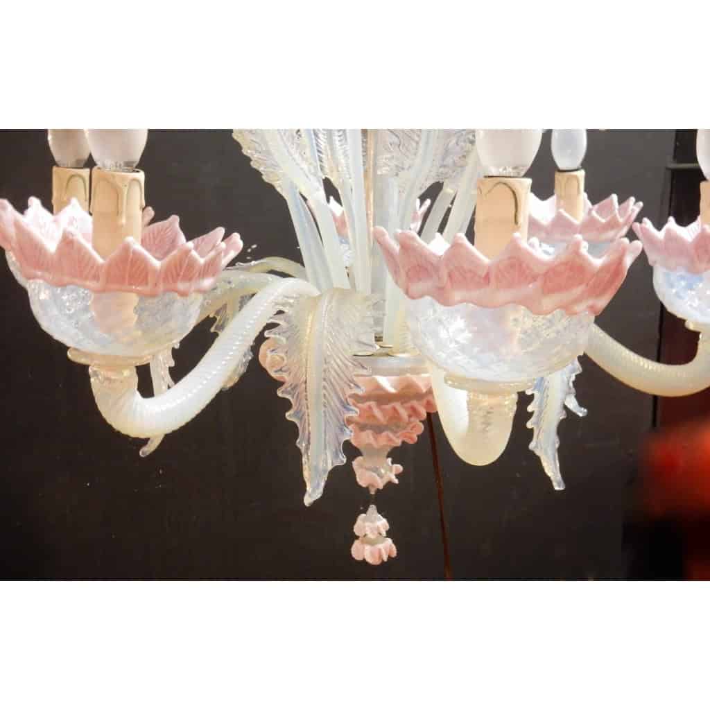 1970′ Lustre Murano Rose Laiteux | Biron 1970' Lustre Murano Rose Laiteux