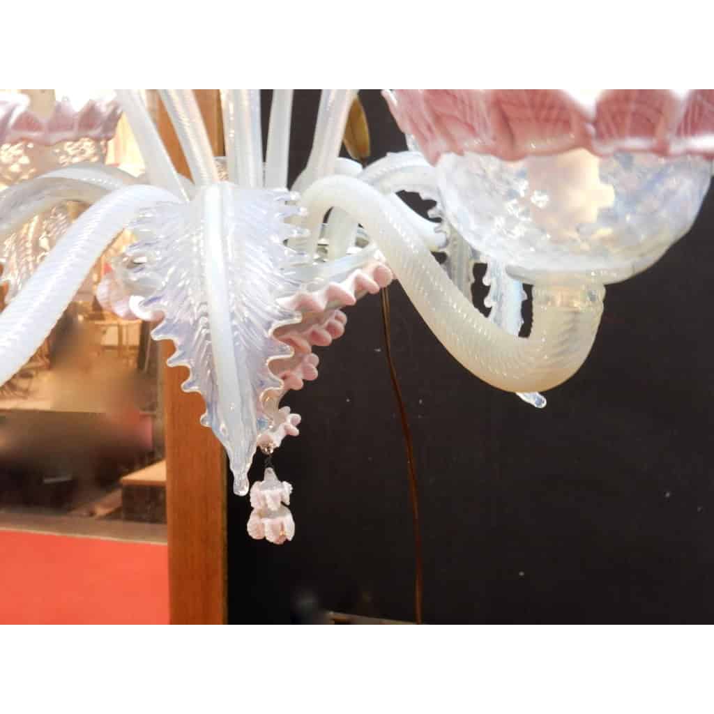 1970′ Lustre Murano Rose Laiteux | Biron 1970' Lustre Murano Rose Laiteux