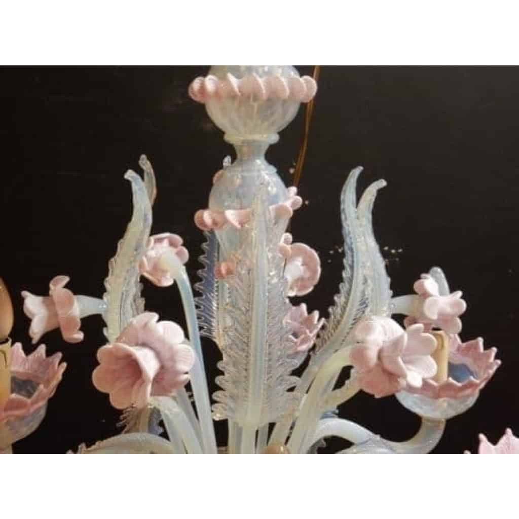 1970′ Lustre Murano Rose Laiteux | Biron 1970' Lustre Murano Rose Laiteux