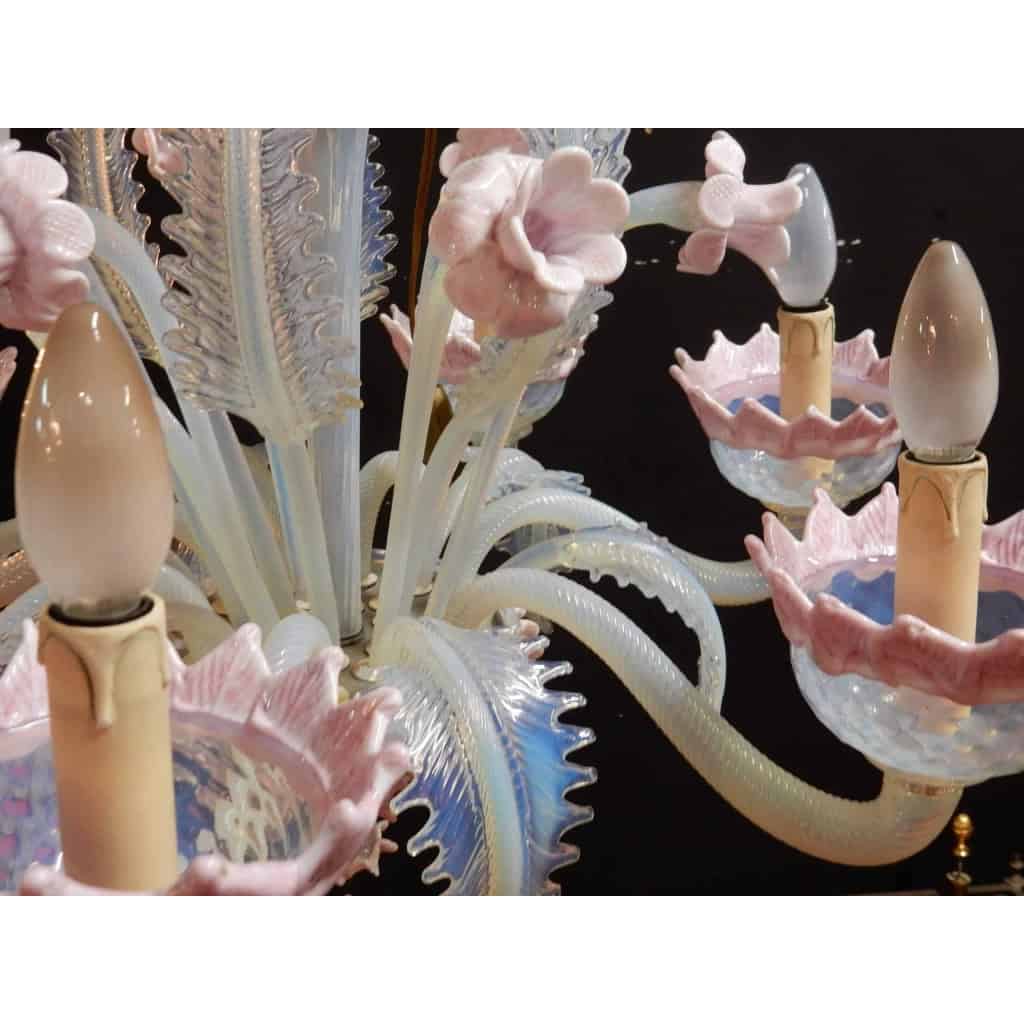 1970′ Lustre Murano Rose Laiteux | Biron 1970' Lustre Murano Rose Laiteux