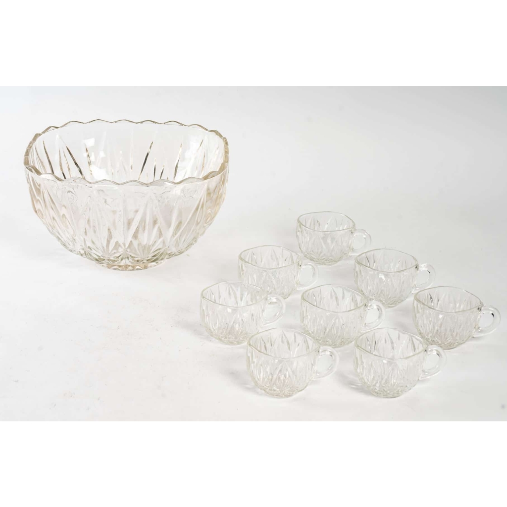Coupe à Punch en Cristal, années 1950, 8 tasses | Biron ||||||||
