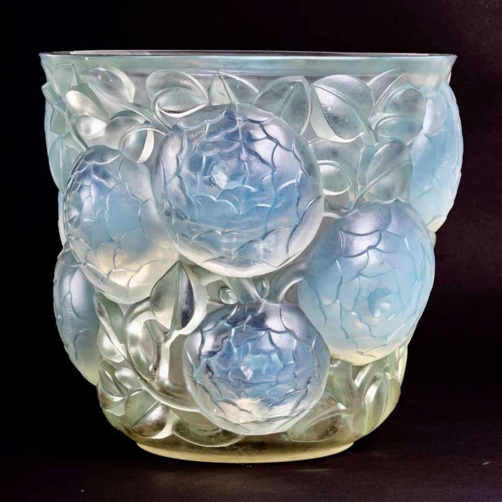 Vase « Oran » verre opalescent patiné bleu et vert de René LALIQUE | Biron ||||||||