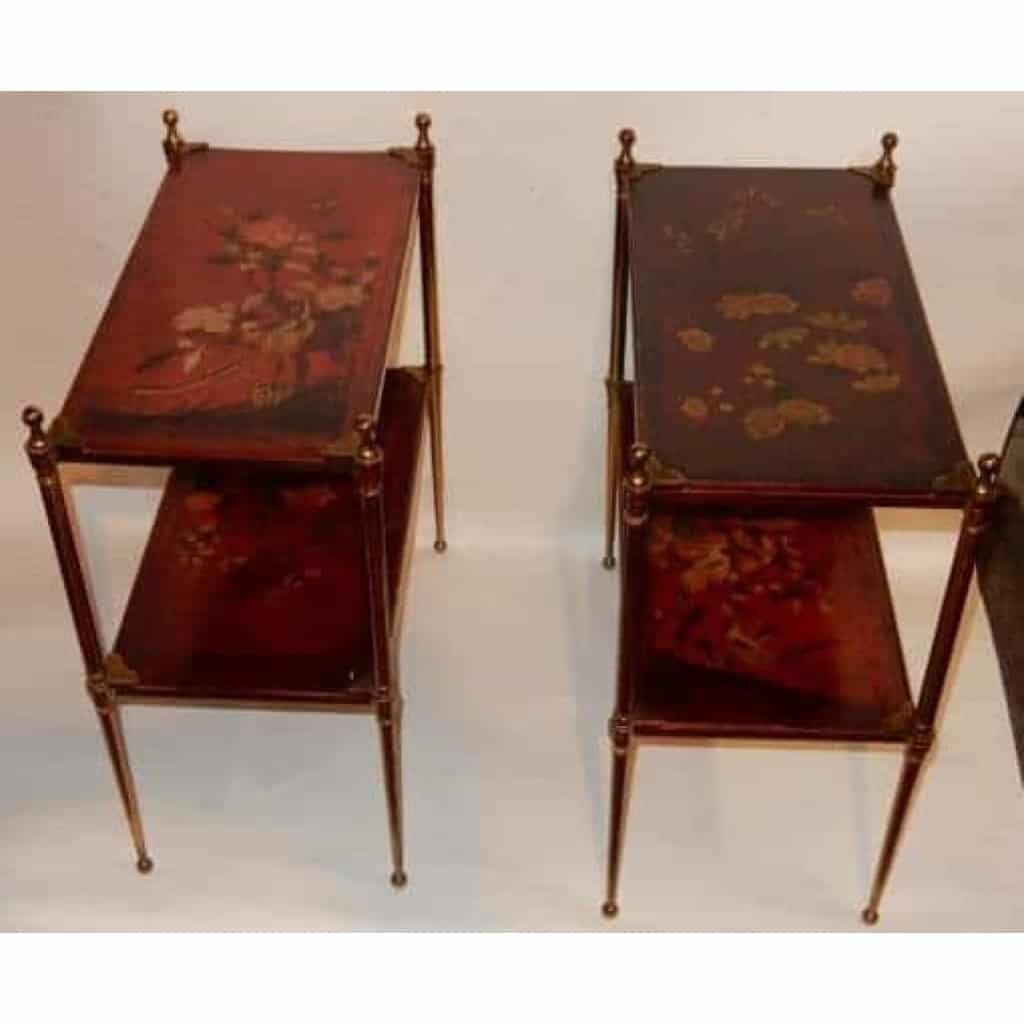 1950' Paire de Tables Maison Jansen En Bronze Doré Avec Plateaux Laque de Chine (RESERVE)