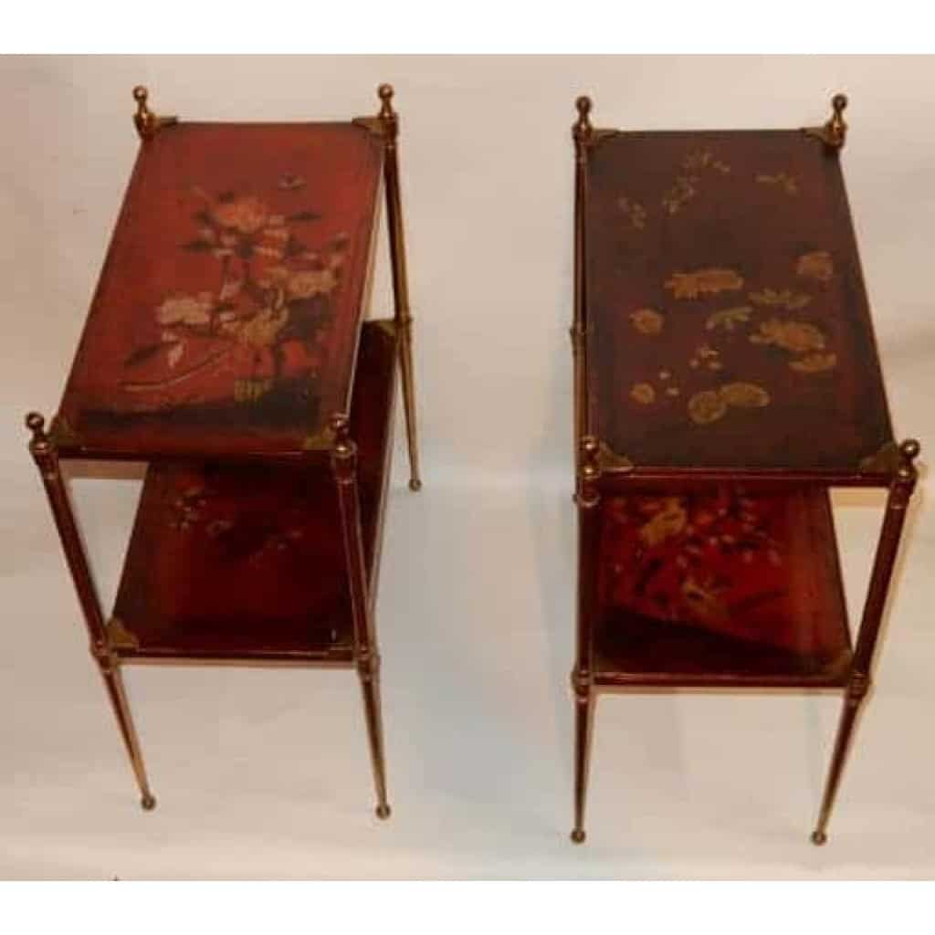 1950' Paire de Tables Maison Jansen En Bronze Doré Avec Plateaux Laque de Chine (RESERVE)