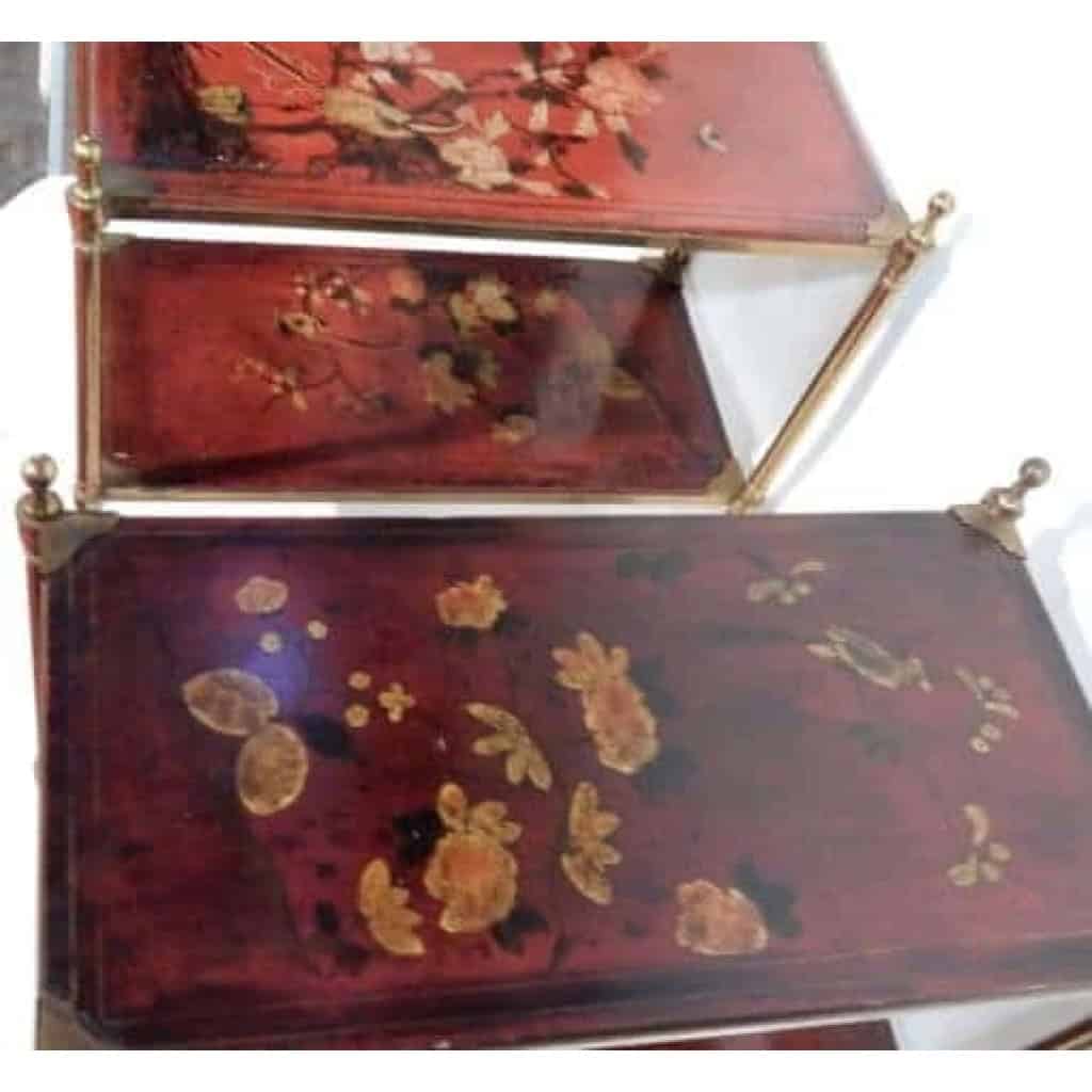 1950' Paire de Tables Maison Jansen En Bronze Doré Avec Plateaux Laque de Chine (RESERVE)