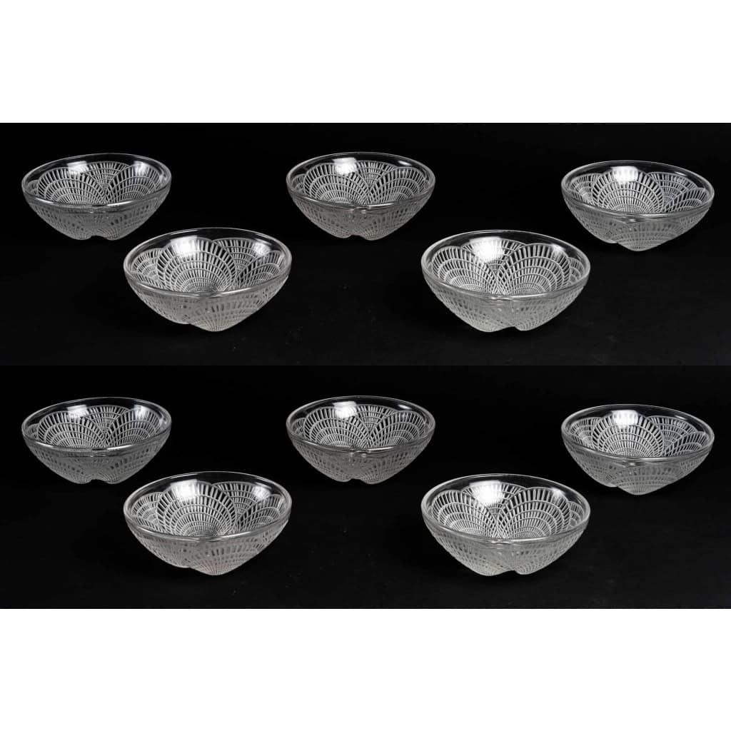 Suite de 10 Bols à Main « Coquilles » verre blanc René LALIQUE | Biron ||||||