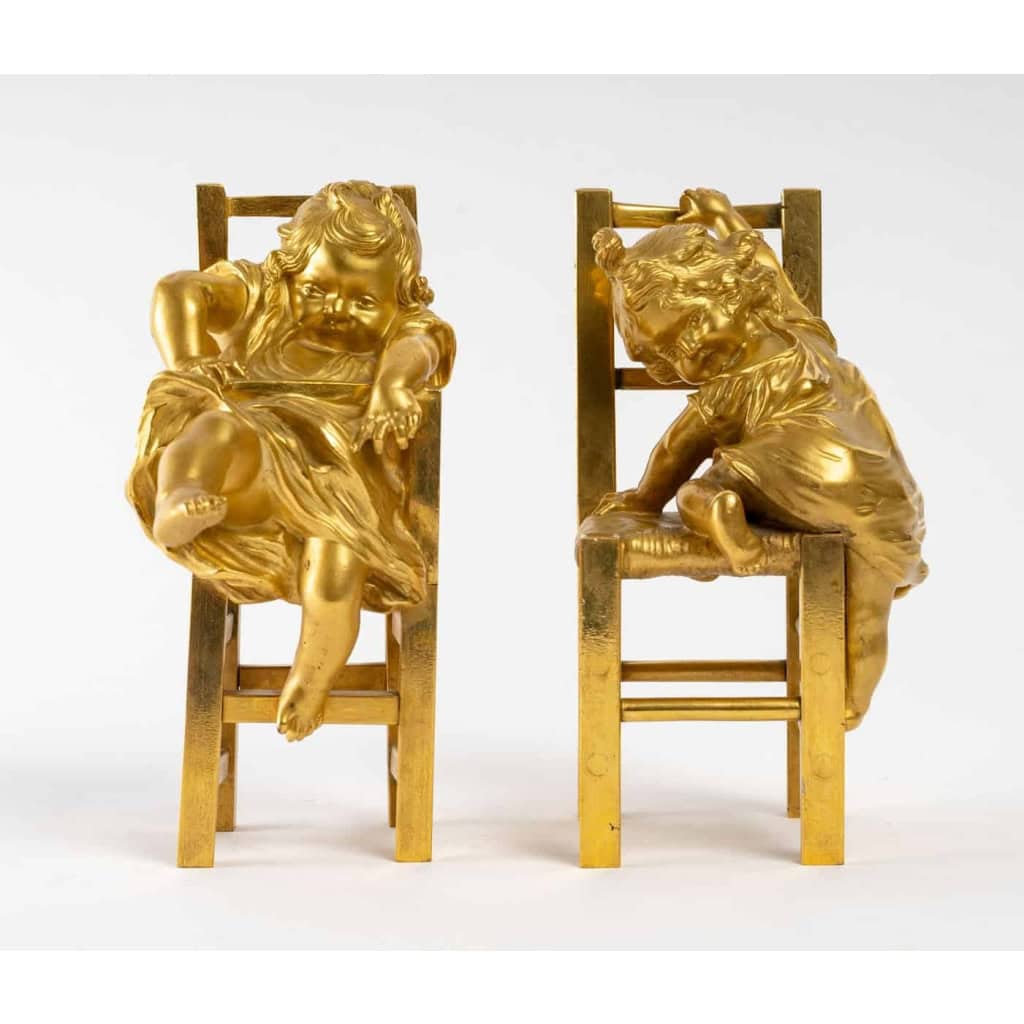 Paire de Petites statues en bronze doré fin XIXème siècle | Biron ||||||||