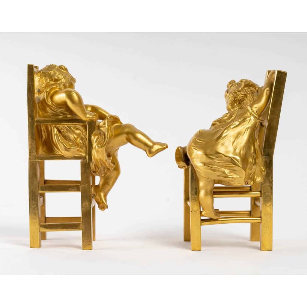 Paire de Petites statues en bronze doré fin XIXème siècle | Biron Paire de Petites statues en bronze doré fin XIXème siècle