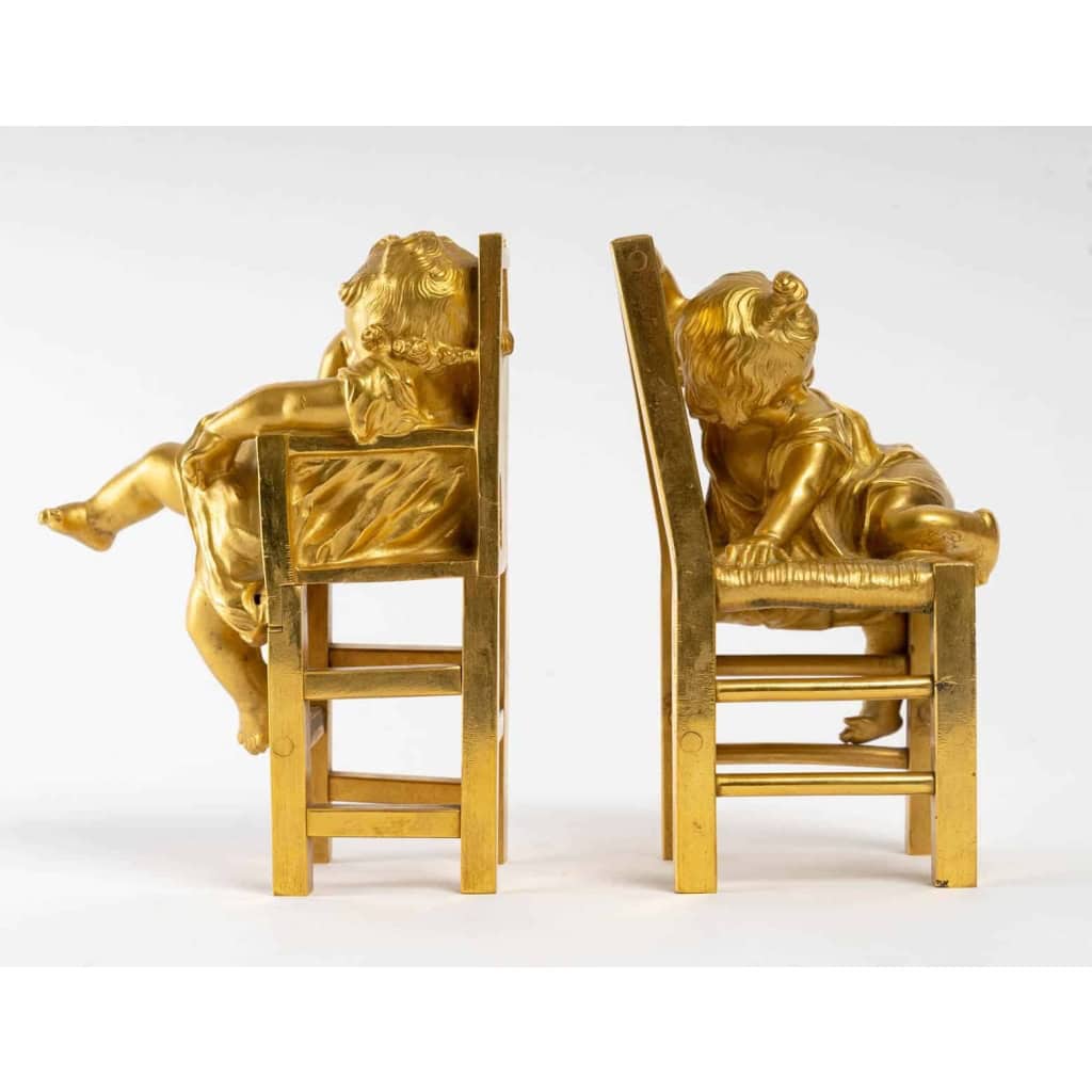 Paire de Petites statues en bronze doré fin XIXème siècle | Biron Paire de Petites statues en bronze doré fin XIXème siècle