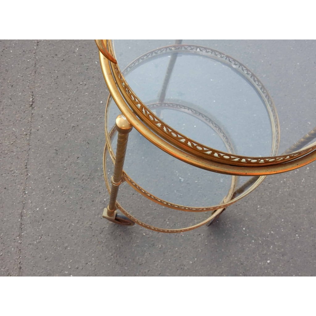 1950/70′ Desserte Roulante Ronde En Bronze Doré à 3 Plateaux | Biron 1950/70′ Desserte Roulante Ronde En Bronze Doré à 3 Plateaux