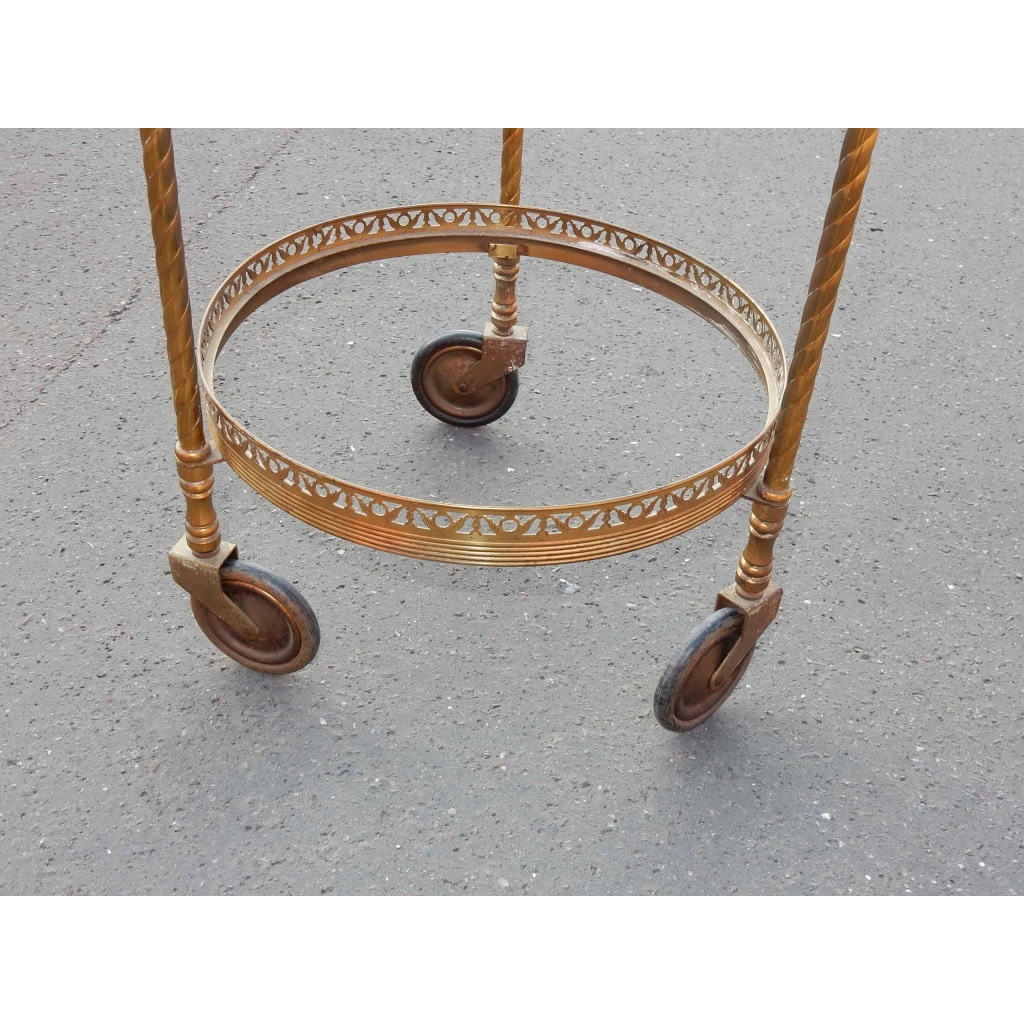 1950/70′ Desserte Roulante Ronde En Bronze Doré à 3 Plateaux | Biron 1950/70′ Desserte Roulante Ronde En Bronze Doré à 3 Plateaux