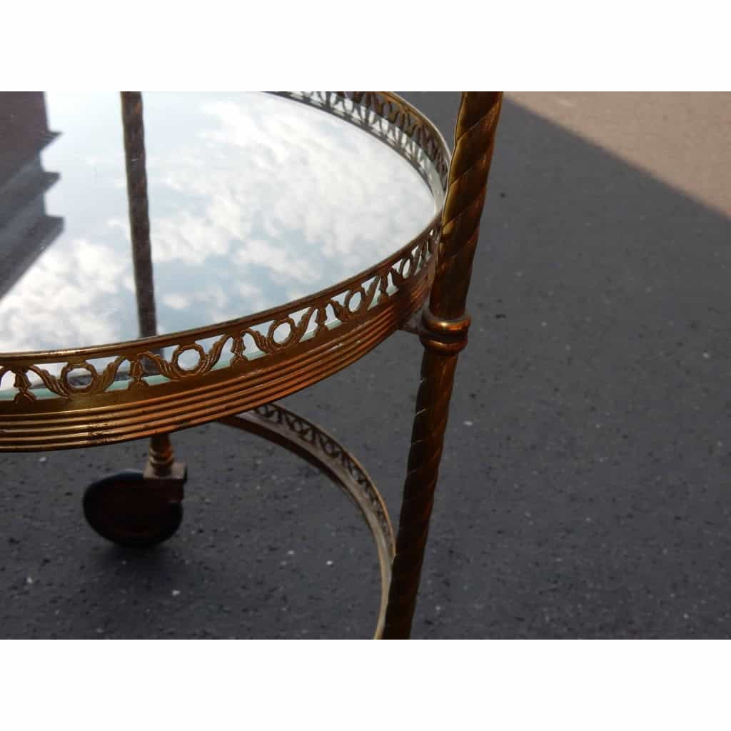 1950/70′ Desserte Roulante Ronde En Bronze Doré à 3 Plateaux | Biron 1950/70′ Desserte Roulante Ronde En Bronze Doré à 3 Plateaux