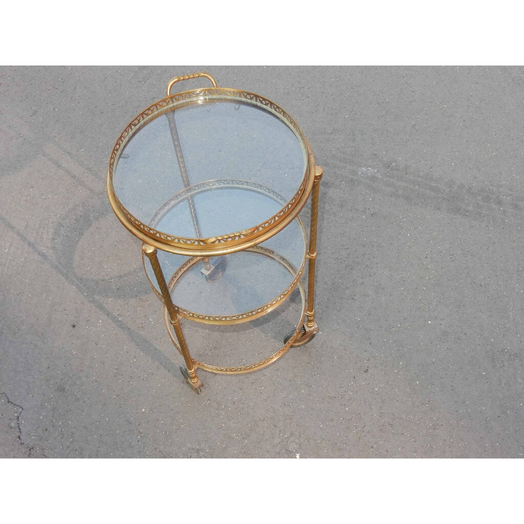 1950/70′ Desserte Roulante Ronde En Bronze Doré à 3 Plateaux | Biron 1950/70′ Desserte Roulante Ronde En Bronze Doré à 3 Plateaux