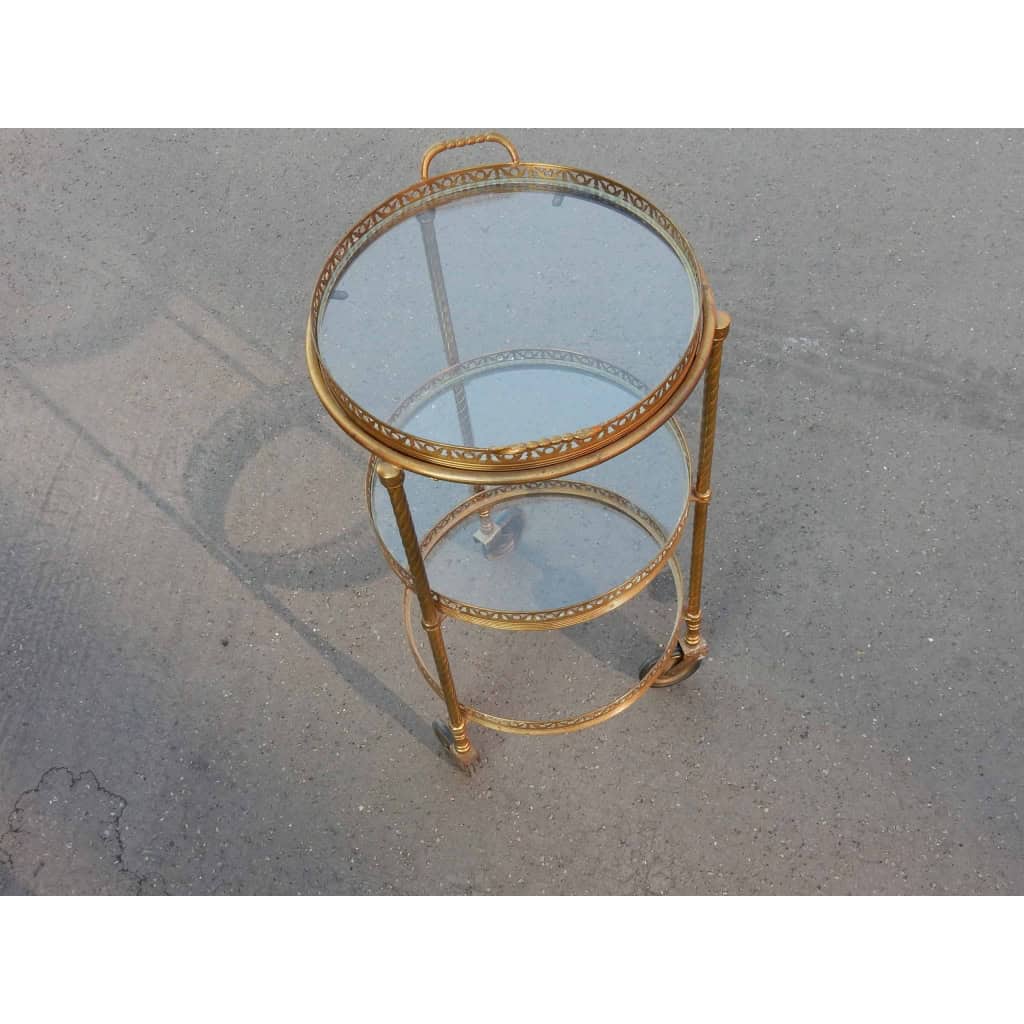 1950/70′ Desserte Roulante Ronde En Bronze Doré à 3 Plateaux | Biron 1950/70′ Desserte Roulante Ronde En Bronze Doré à 3 Plateaux