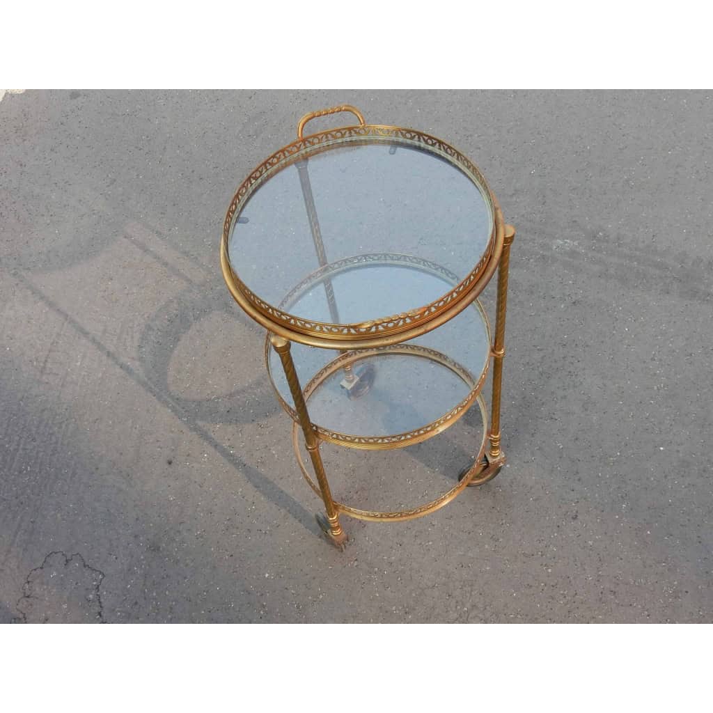 1950/70′ Desserte Roulante Ronde En Bronze Doré à 3 Plateaux | Biron 1950/70′ Desserte Roulante Ronde En Bronze Doré à 3 Plateaux